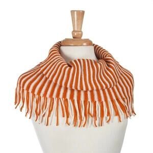 Life Is Beautiful Orange & White Striped Tube Scarf with Fringe